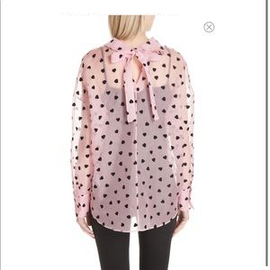 Valentino Flocked Heart Sheer Silk Blouse